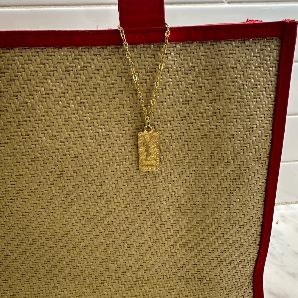 YSL TOTE Auth YSL Beauty Bag Charm & StrawTote Bracelet NECKLACE New - Picture 3 of 10